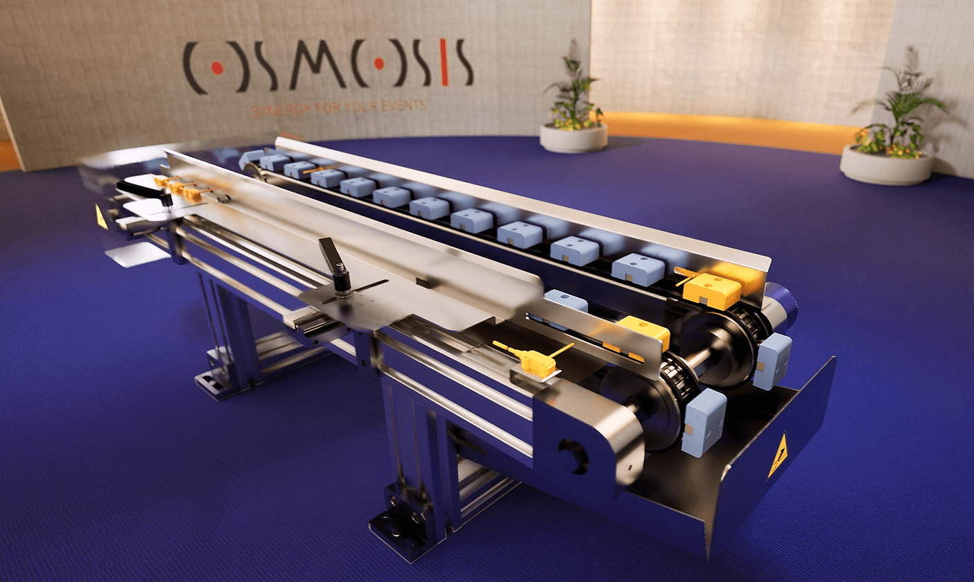 modellazione 3D industriale realtà aumentata fiere – nastro trasportatore in ambiente VR Osmosis