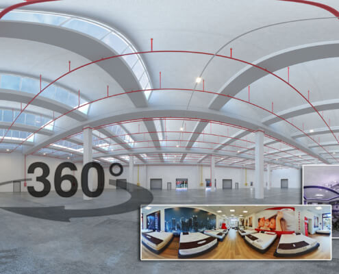 Tour virtuale 360° di uno spazio espositivo – Osmosis Synergy crea virtual tour interattivi per showroom, location eventi e ambienti aziendali